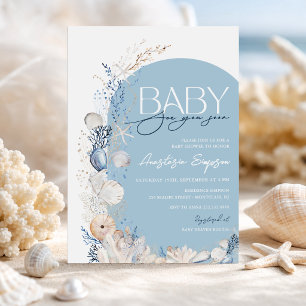 Coastal Blue Seashell Baby Shower Invitation
