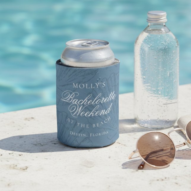 Coastal Blue Seashell Bachelorette Favour Can Cooler (Coastal Blue Seashell Bachelorette Favor Can Cooler)