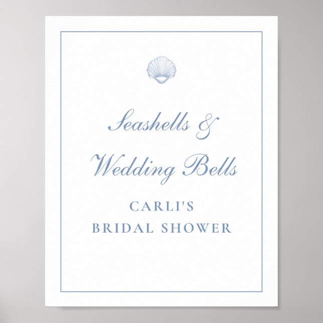 Coastal Blue Seashell Bridal Shower Sign (Front)