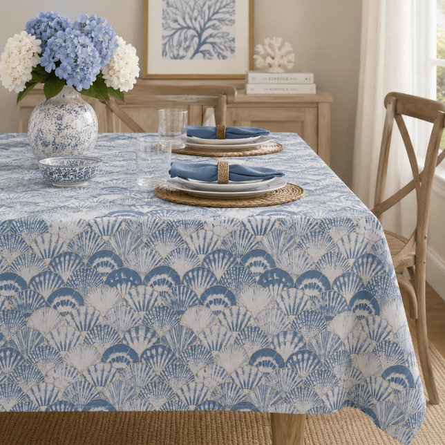 Coastal Blue Seashell Pattern Beach Tablecloth (Creator Uploaded)