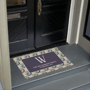 Coastal Blue Seashells & Family Name Doormat