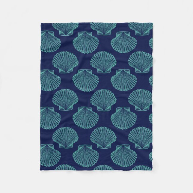 Coastal Blue Seashells Fleece Blanket (Front)