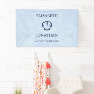 Coastal Blue Seashells Wedding Banner
