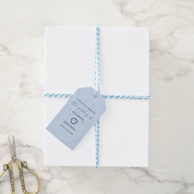 Coastal Blue Seashells Wedding Gift Tags (With Twine)