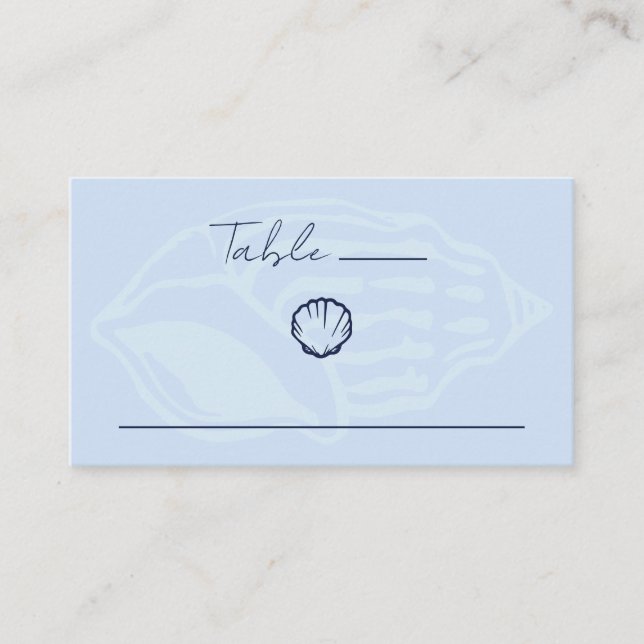 Coastal Blue Seashells Wedding Place Card (Front)