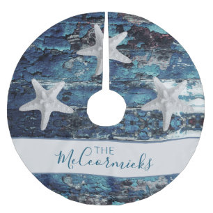 Coastal Blue Starfish Family Personalized Brushed Polyester Tree Skirt