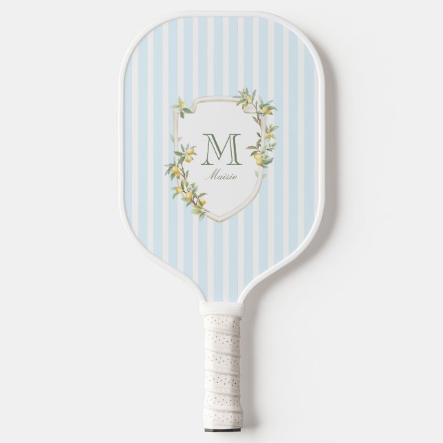 Coastal Blue Stripe Monogram Pickleball Paddle (Front)