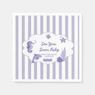 Coastal Blue Striped Sea You Soon Baby Shower  Napkin