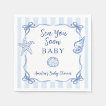 Coastal Blue Stripes Boy Sea You Soon Baby Shower 