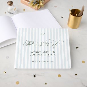 Coastal Blue Stripes Sage Green Elegant Wedding Guest Book