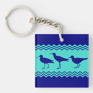 Coastal Blue Turquoise Sandpiper Birds Pattern Keychain