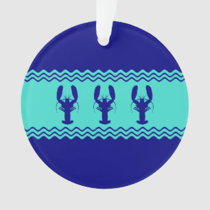 Coastal Blue Turquoise Stripe Lobster Ornament