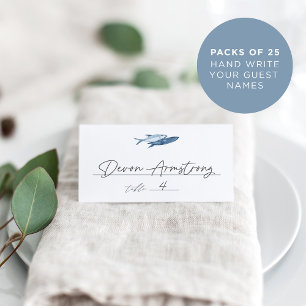 Coastal Blue Watercolor Fish Wedding Place Card