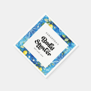 Coastal Blue Watercolor Lemon Citrus Bridal Shower Napkin