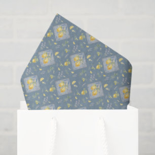 Coastal Blue Watercolor Lemon Italian Tile Pattern Tissue Paper