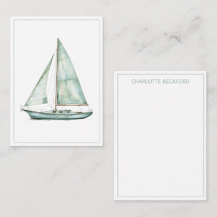 Coastal Blue Watercolor Sailboat Personalized Card