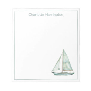Coastal Blue Watercolor Sailboat Personalized Notepad