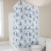 Coastal Blue Watercolor Undersea Octopus Pattern