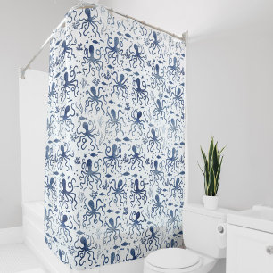 Coastal Blue Watercolor Undersea Octopus Pattern