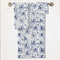 Coastal Blue Watercolor Undersea Octopus Pattern