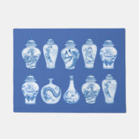 Coastal Blue White Chinoiserie Temple Ginger Jars