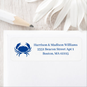 Coastal blue white crab custom fun Return Address