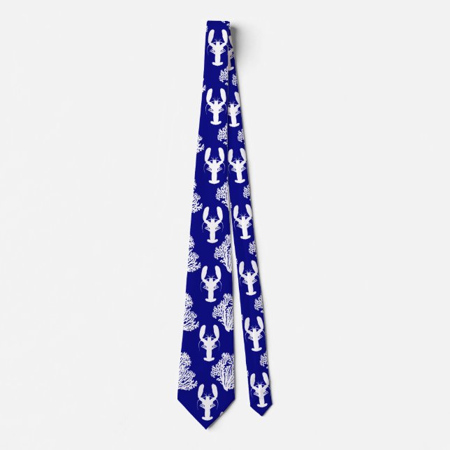 Coastal Blue White Lobster Pattern Tie (Front)