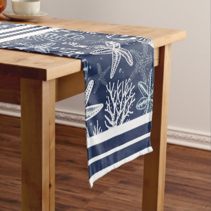 Coastal Blue White Short Table Runner