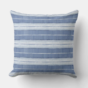 Coastal Blue White Striped Throw Pillow