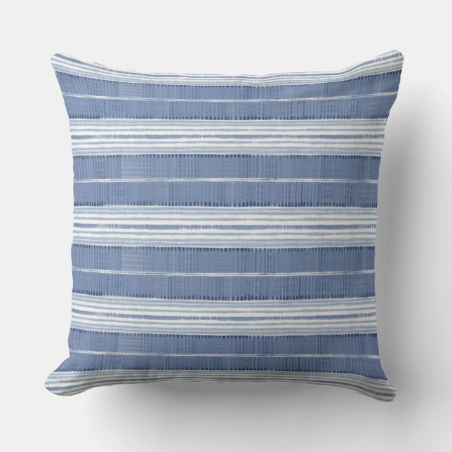 Coastal Blue White Striped Throw Pillow (Front)