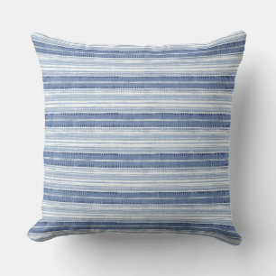 Coastal Blue White Stripes Throw Pillow