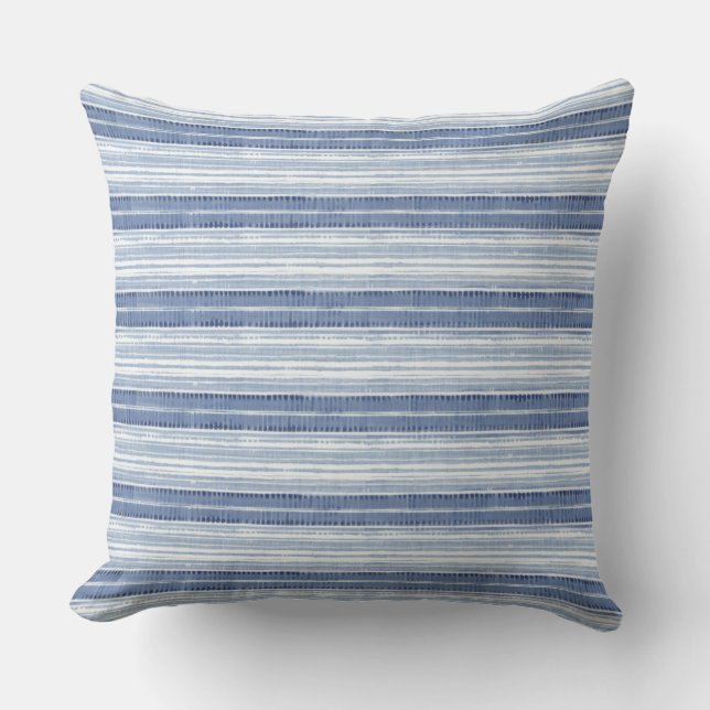 Coastal Blue White Stripes Throw Pillow (Front)