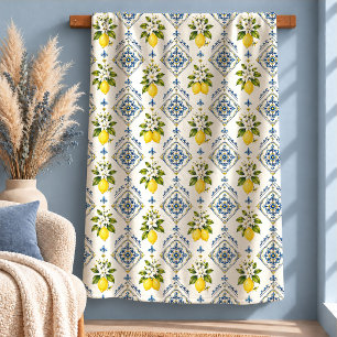 Coastal Blue Yellow Mediterranean Lemon Blanket Ar
