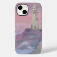 Coastal Bluff Lighthouse With Pink Sky