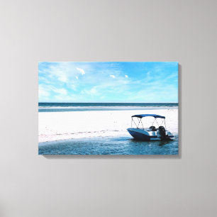 Coastal Boat Wall Art Minimalist Ocean Blue