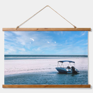 Coastal Boat Wall Art Minimalist Ocean Blue