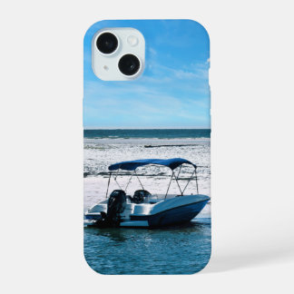 Coastal Boat Wall Art Minimalist Ocean Blue iPhone 15 Case