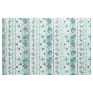 Coastal Bohemian Ocean Starfish, Shells And Crabs Fabric