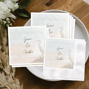 Coastal Boho Egret Wedding Personalized Napkin