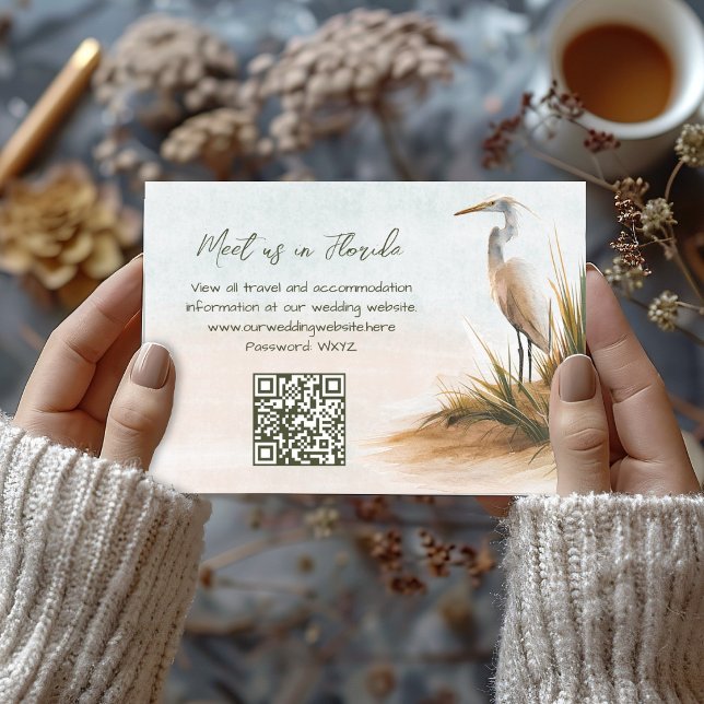 Coastal Boho Wedding Website Egret Design RSVP Card (Creator Uploaded)