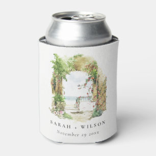 Coastal Botanical Arch Sand Beach Seascape Wedding Can Cooler