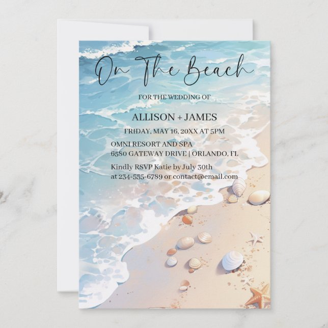 Coastal Breeze: Watercolor Beach Wedding Invitation (Front)