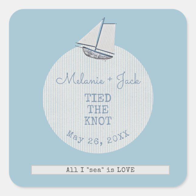 Coastal Bridal Shower Boat Stripe  Square Sticker (Front)