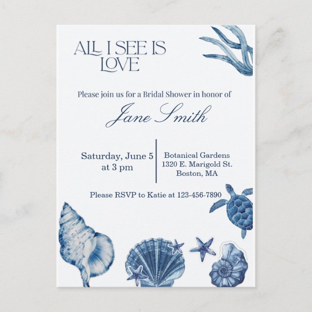 Coastal bridal shower invitation Theme  Postcard (Front)