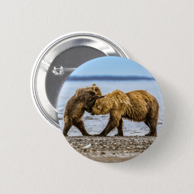 Coastal brown bears 2 inch round button (Front & Back)