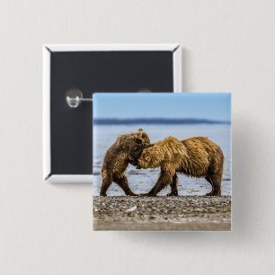Coastal brown bears 2 inch square button