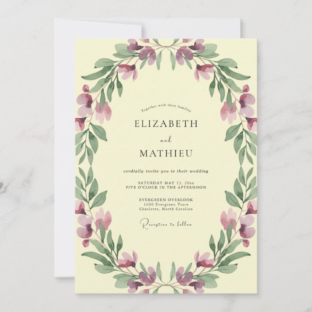 Coastal Butter Plum Wreath Wedding Invitation (Front)