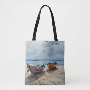 "Coastal Calm" A Restful Watercolour Boat Seascape Tote Bag