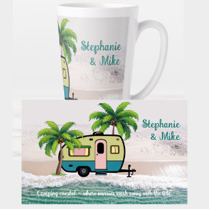 Coastal Camping Retro Trailer Personalized Latte Mug