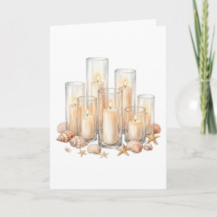 Coastal Candle Seashell Watercolor Card